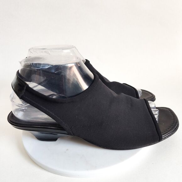 90s Donald Pliner Slip On Black Slinky Low Block Heel Slingback Leather Sole 8.5 - Picture 1 of 11